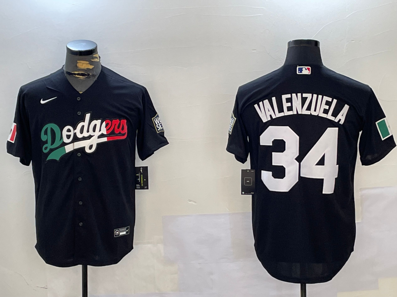 Men's Los Angeles Dodgers Fernando Valenzuela #34 Black Name Jersey